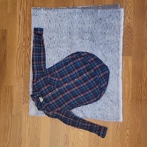 American Eagle Orange/Green Plaid Button Down Shirt, Girls Medium